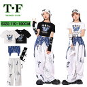 ブラック ホワイト 女の子 ダンス衣装 キッズ セットアップ へそ出し シャツ アームカバー ロングパンツ ワイドパンツ ダボパンツ エプロン かわいい ステージ衣装 韓国 ダンスウエア ヒップホップ チアガール チアリーダー 練習着 演出服 舞台服 発表会 イベント K-POP 韓国