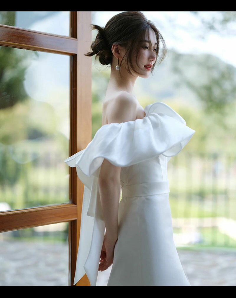 ウェディングドレス マーメイド 白 ウエディングドレス オフショルダー フォトウェディング 花嫁 前撮り ドレス 結婚式 二次会 ドレス ロング 白ドレス 花嫁ドレス 二次会ドレス イブニングドレス トレーン 後撮り パーティードレス 海外挙式 家族挙式 1.5次会 披露宴 演奏会