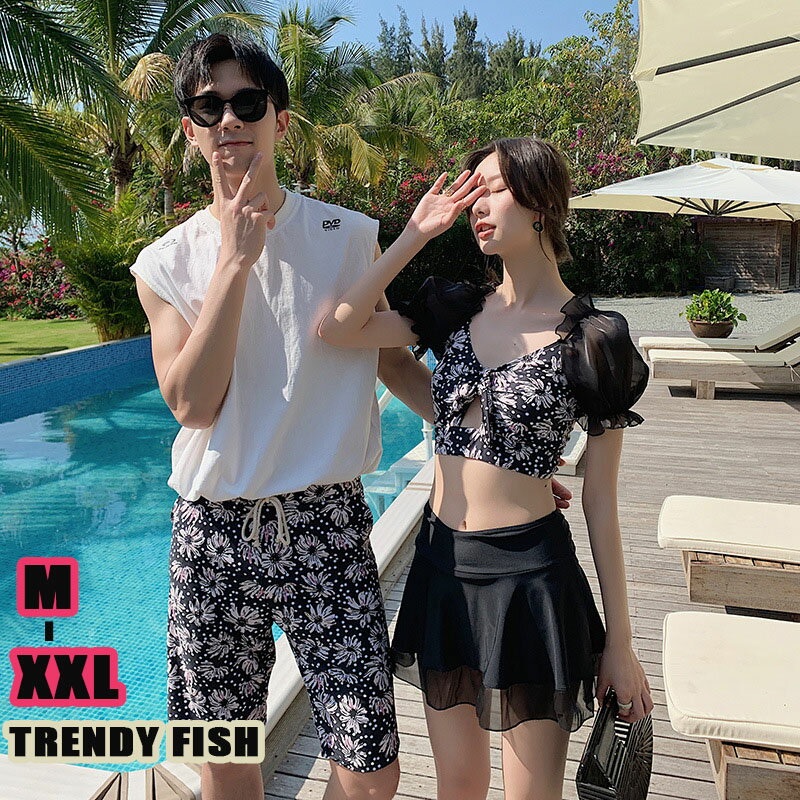 樂天商城 - 水着 メンズ レディース メンズ ペア水着 ペア ペアルック カップルお揃い ビーチ水着 ビーチパンツ 花柄 水着 男性 女性 レディース 体型カバー 上下セット ラッシュガード 競泳 大きいサイズ 水陸両用 ペアルック サーフパンツ パッド付き 温泉 蜜月 海外旅行 新婚旅行 夏