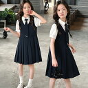 フォーマル ワンピース 女の子 ギャル キッズ ネイビー ホワイト 重ね着風 子供制服 洋服 入学式 卒業式 中学受験 学校説明会 発表会 ワンピース シンプル 中学 受験 スーツ ピンタック ジャンパースカート 110-170cm ジュニアサイズ