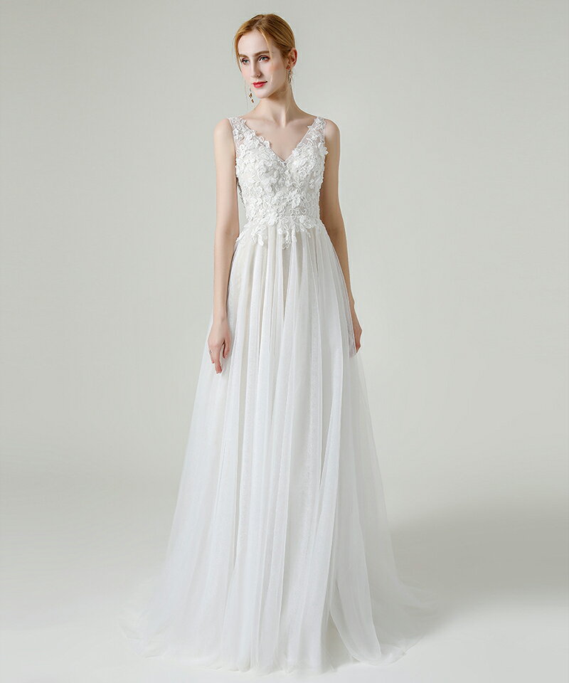 花嫁 ウエディングドレス ウェディングドレス ワンピース トレーン 白 高品質 二次会ドレス 結婚式 披露宴 二次会 結婚式 イベント 演奏会 発表会 ドレス ファスナー ノースリーブ Aライン 高級感 海外挙式 ウエディングドレス 花嫁 チュール S/M/L/XL/2XL