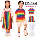 女の子 男の子 チア チアガール キッズ ダンス衣装 セットアップ 虹色 カラフル レインボー 半袖 Tシャツ スカートパンツ 短パン 応援団 発表会 韓国 k-pop ジャズダンス ヒップホップ チア 演出服 団体服 練習着 レッスン着 保育園 幼稚園 運動会