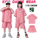 ピンク 総柄 柄シャツ キッズ ダンス衣装 単品 セットアップ 女の子 男の子 半袖 シャツ 前開き ハーフパンツ ショーツ かっこいい ダンスウエア ゆったり...