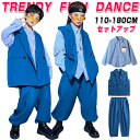 ブルー キッズ ダンス衣装 セットアップ 女の子 男の子 長袖 柄シャツ ストライプ ベスト カジュアルパンツ スーツ 派手 かっこいい ヒップホップ HIPH...