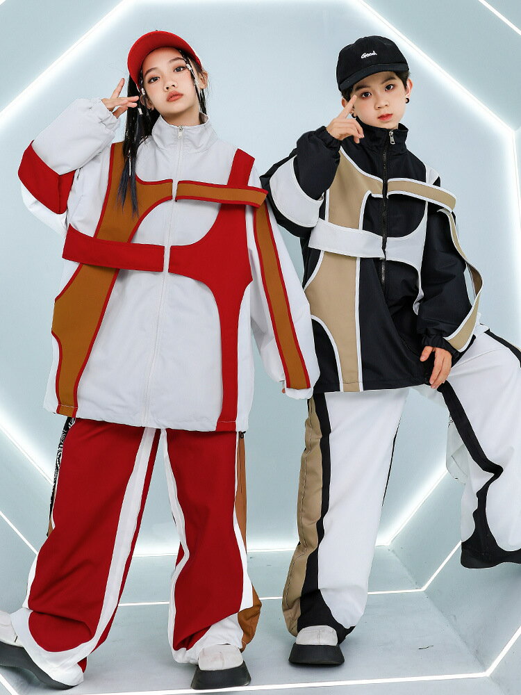 長袖 キッズ ダンス衣装 セットアップ 男の子 女の子 子供服 長袖 ジャケット ジャージ ロングパンツ レッド ブラック ゆったり 練習着 レッスン着 カジュアル トレーニングウエア スポーツ服 ダンスウエア ステージ衣装 ジャズダンス 舞台服 演出服 発表会