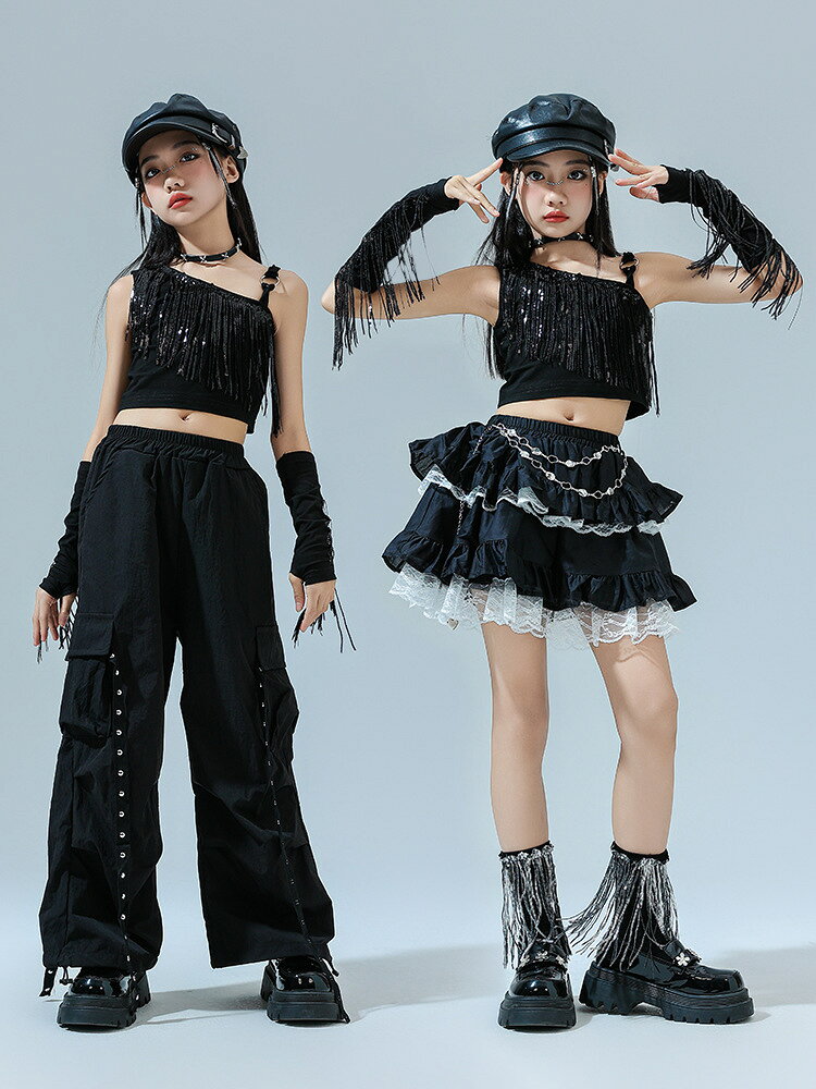 ブラック フリンジ キャミソール レース ミニスカート チアガール ガールズ衣装 HI...