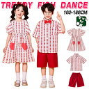 ハート柄 ワンピース レッド ホワイト チアガール キッズ ダンス衣装 子供服 可愛い 半袖シャツ 短パン ショーツ 女の子 男の子 HIPHOP JAZZ 幼稚園 合唱団 応援団 発表会 舞台服 個性派 K-POP 演出服 練習着 団体服 ステージ衣装 派手 100-180cm