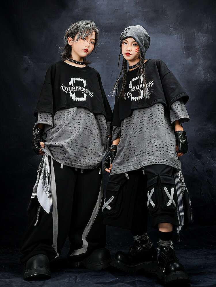 キッズ 子供ダンス衣装 ヒップホップ スポーツウェア 女の子 男の子 セットアップ ジャズダンス ストリート ユニセックス HIPHOP JAZZ ダンスウエア 半袖 Tシャツ 短パン 長パン ブラック ゆったり おしゃれ 原宿系 発表会 演出服 練習服 団体服 110-180cm