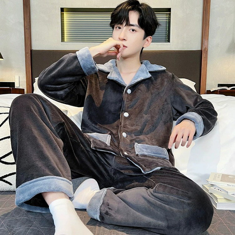 メンズ パジャマ ルームウェア 男性用 上下セット セットアップ 冬 長袖 部屋着 前開き ボタン もこもこ 厚手 大きいサイズ 暖かい ゆったり 寝巻き ふわふわ 紳士用パジャマ お祝い ギフト 父の日 記念日 プレゼント ギフト おしゃれ L LL 3L 4L