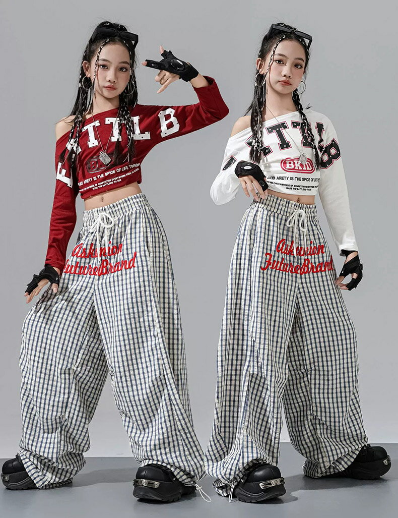 へそ出しシャツ キッズ ダンス衣装 セットアップ ヒップホップ 女の子 ストリート トップス パンツ 子供服 カジュアル y2k アイドル 韓国kpop hiphop ダンスウェア ホワイト ブラック レッド 原宿系 発表会 演出服 練習服 団体服 派手 かっこいい おしゃれ 110-180cm