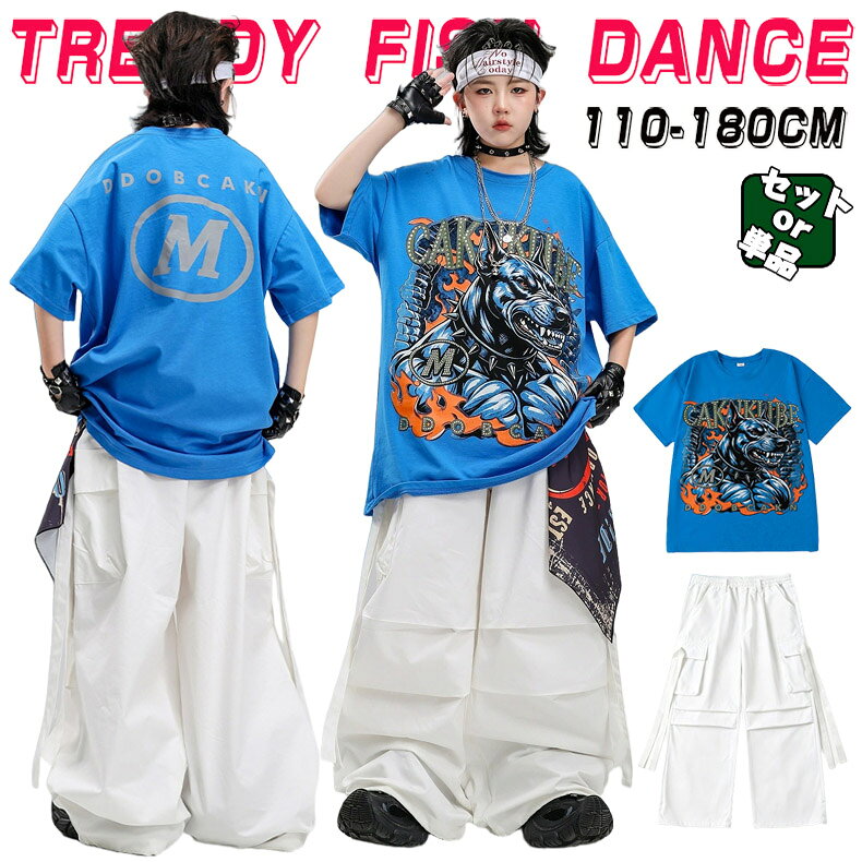 ユニフォーム キッズ ダンス衣装 セットアップ ヒップホップ ストリート 半袖トップス ロングパンツ ブルー ホワイト 子供服 韓国kpop hiphop 女の子 男の子 ダンスウェア 原宿系 発表会 演出服 練習服 応援団 舞台服 団体服 かっこいい おしゃれ 夏110-180cm