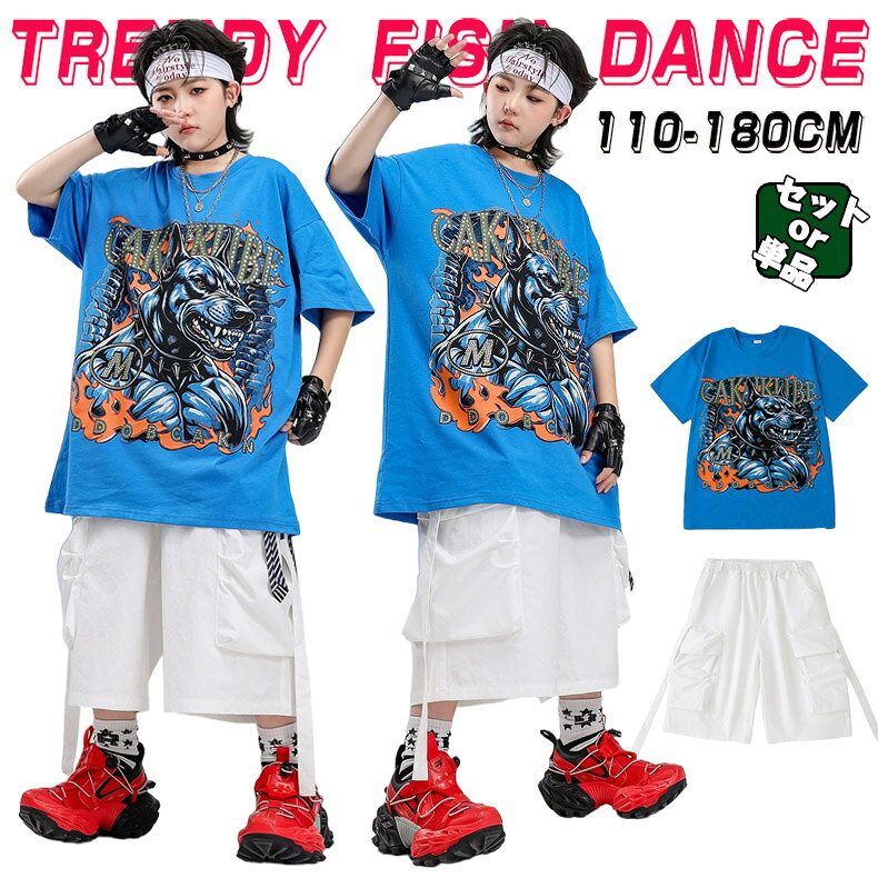 ユニフォーム キッズ ダンス衣装 セットアップ ヒップホップ ストリート 半袖トップス ショーツパンツ ブルー ホワイト 白 青 子供服 韓国kpop hiphop 女の子 男の子 ダンスウェア 原宿系 発表会 演出服 練習服 応援団 舞台服 団体服 かっこいい おしゃれ 夏110-180cm