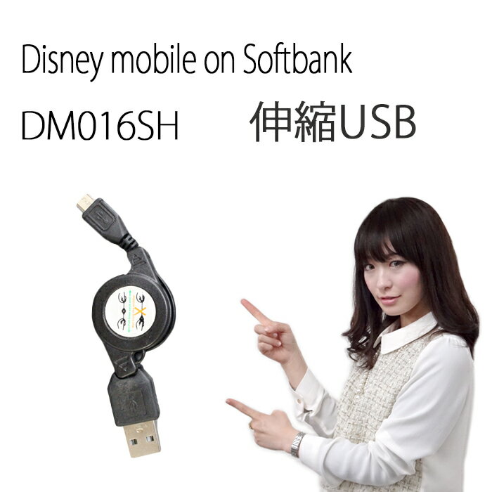 Disney mobile on Softbank DM016SH伸縮USB 充電＆データ通信 ケーブル☆持ち運び便利Disney mobile on Softbank DM016SH ディズニー ディズニーモバイル ケース カバー 充電 充電器