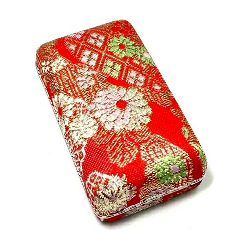 【 爪駒入れ 錦 中 】銀フチ有り 三味線 琴 箏 錦柄 中サイズ