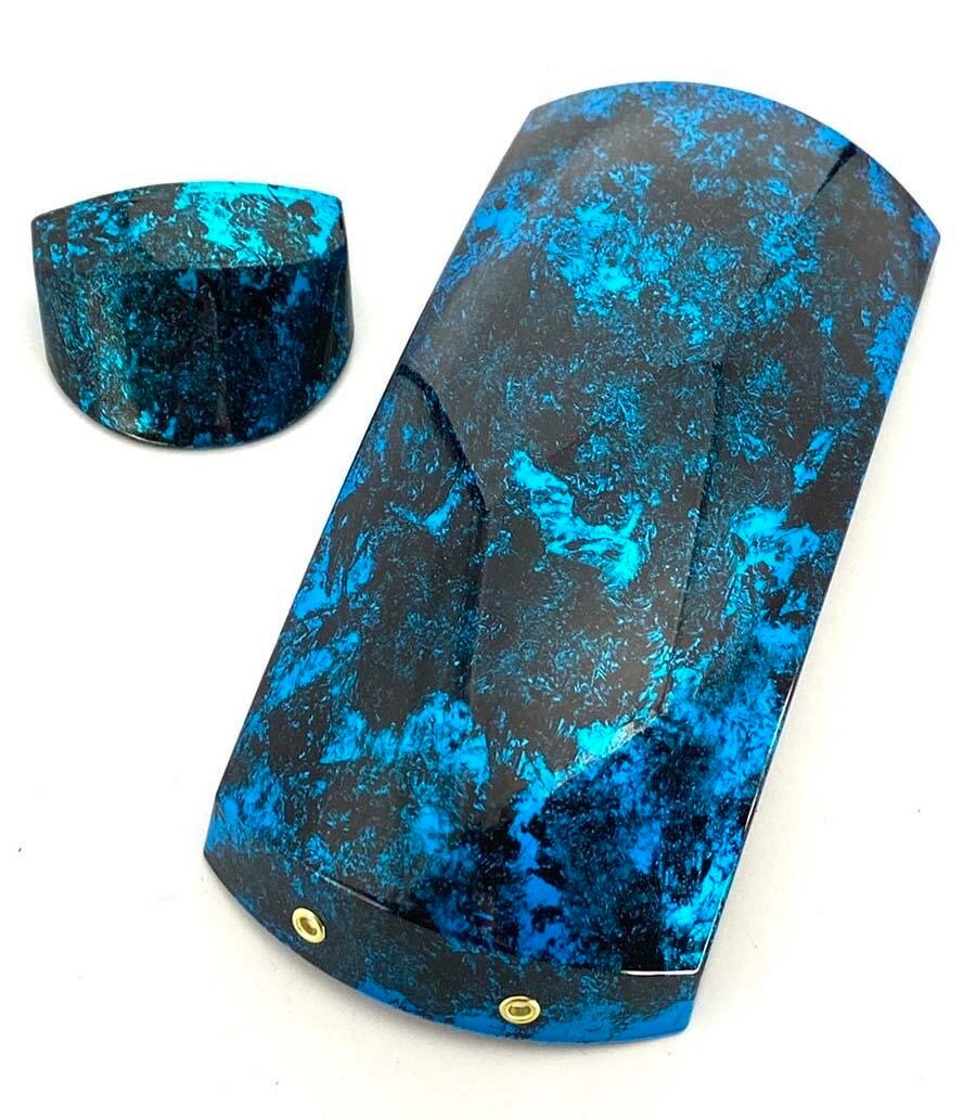 津軽三味線用【 胴掛・天神セット メタリック エアブラシ -朧-青 (紐付) 】胴掛け 胴掛け紐付き