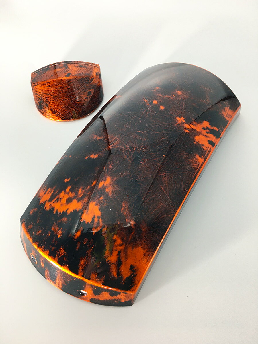 津軽三味線用【 胴掛・天神セット メタリック エアブラシ -結晶-朱 (紐付) 】胴掛け 胴掛け紐付き