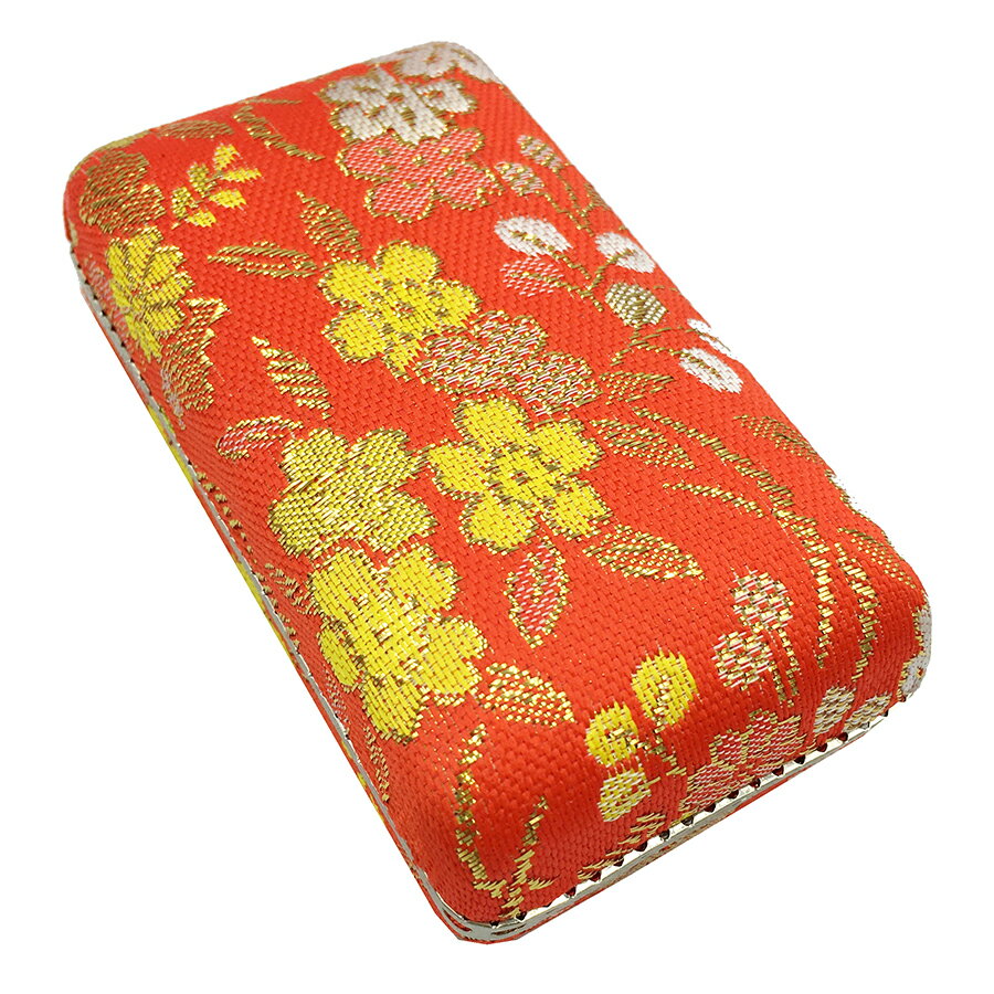 【 爪駒入れ 錦 中 】銀フチ有り 三味線 琴 箏 錦柄 中サイズ