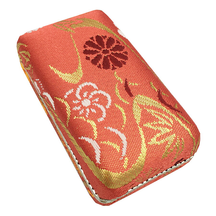 【 爪駒入れ 錦 中 】銀フチ有り 三味線 琴 箏 錦柄 中サイズ