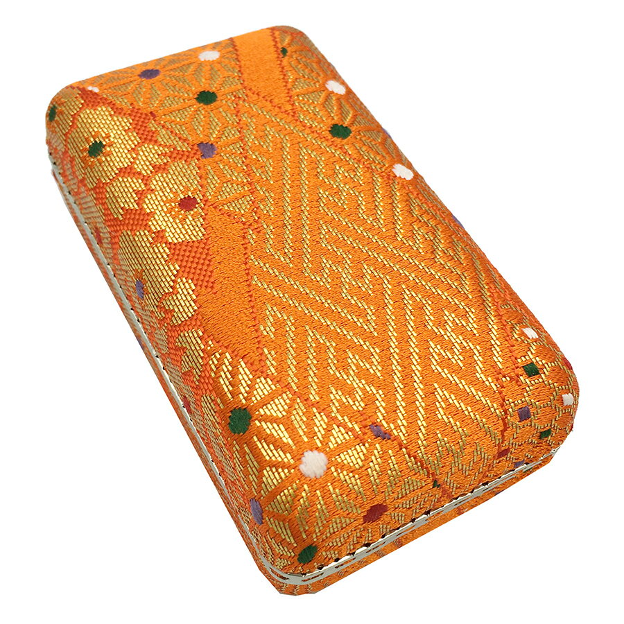 【 爪駒入れ 錦 中 】銀フチ有り 三味線 琴 箏 錦柄 中サイズ