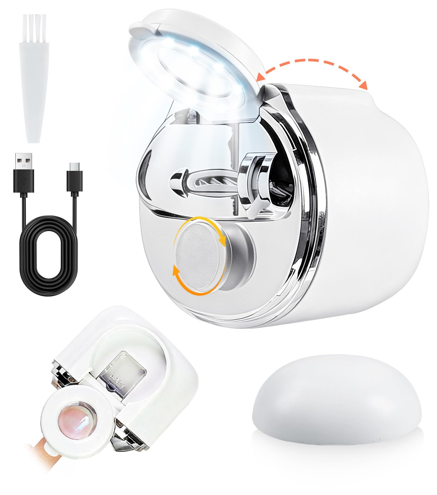 電動爪切り 拡大鏡付き 高齢者・介護用 視力が弱い・握力が弱い方に 爪磨き機能付き LEDライト付き 安全設計 切る＆磨く一体型 3段階スピード 静音設計 Type-C充電 電動つめきり 大人用 子供用