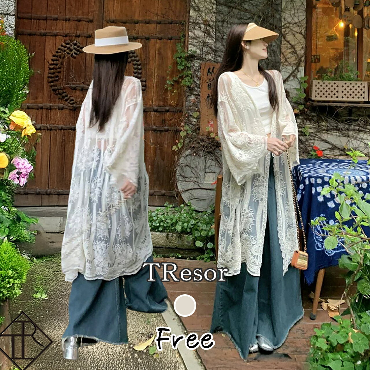 【10%offクーポン＆P倍増】レディース ロングカーディガン UVカット リゾートカーディガン UVカーデ ノーカラー夏用 薄手 シアー 透かし編み 羽織り UV対策 春 夏 透け感 シースルー 体型カバー 袖あり ゆったり 花柄レース ワイドスリーブ レース 長袖 紫外線対策 韓国風