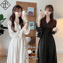 【5%OFFクーポン&P倍増】レディース ワンピース シフォンワンピース 春夏 長袖 秋 シャーリングデザイン ひざ丈ワンピース フローラル 花柄 大人可愛い ...