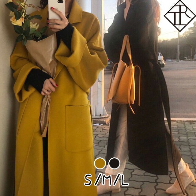 コート レディース ロングコート アウター ジャケット 上着 大きいサイズ 秋 冬 ビッグシルエット パーティー オーバーコート ポケット ベルト付き シンプル ベーシック ゆったり ゆるい 体型カバー 二の腕カバー お出かけ OL ミセスのサムネイル