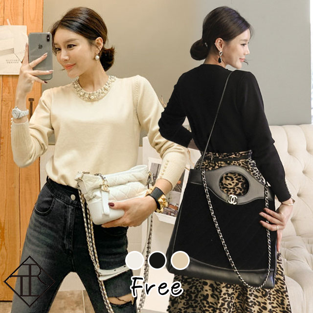 【5%OFFクーポン配布】ニット レディース トップス 長袖 セーター トップス ニットセーター ゆったり ゆるニット 大きいサイズ おしゃれ クルーネック パール ビジューネック 上品 綺麗 キレイめ お出かけ お呼ばれ 普段使い カジュアル デート 通勤 OL ミセス