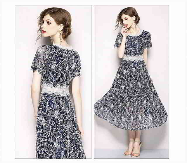 花柄 レース パーティードレス 大きいサイズ 小さいサイズ 膝下 ミディアム ドレス 結婚式 二次会 2次会 ワンピース フォーマル 披露宴 お呼ばれ 演奏会 同窓会 発表会 謝恩会 女子会 ママ 母 お宮参り 司会 パーティ