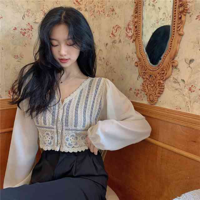 【P9倍!！要エントリー】カットソー レディース Tシャツ 長袖 ロングTシャツ ロンT 大きいサイズ カジュアル 可愛い 大人女子 ゆったり ゆるい 綺麗 シンプル 普段使い お洒落 切り替え シースルー 透け レース ショート丈 ガーリー フェミニン 花柄 10 20