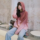 パーカー レディース トップス トレーナー スウェット スエット プルオーバー フード フーディー 大きいサイズ グラデーション フード付き 長袖 ミディアム丈...