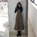 【10%offクーポン&P倍増】スカート レディース ロング ボトム 大きいサイズ ミモレ ミディアム丈 大人 スカート チェック柄 フレアスカート 可愛い レトロ お洒落 大人女子 綺麗 エレガント 上品 カジュアル ハイウエスト ウエストゴム 通勤