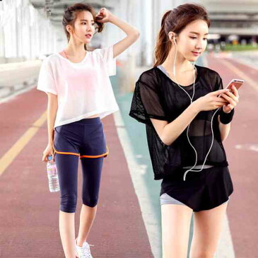 トレーニングウェア ヨガウェア レディース 3点セット ジム セットアップ ジャージ 上下セット フィットネス ランニング 大きいサイズ スポーツ スポーツブラ シースルー メッシュ ショートパンツ レギンス トップス 半袖 ボトムス