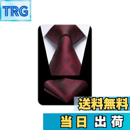 [HISDERN] 赤ネクタイ メンズ フォーマル ネクタイ チェック ポケットチーフ セット ブランド品 ビジネス 成人式 父の日 HTC0637U18S