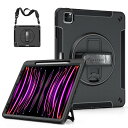 Miesherk iPad Pro 12.9インチ ケース 第6/5/4/3世代(2022/2021/2020/2018)に通用 iPad Pro 保護カバー 耐衝撃 丈夫 防塵 360°回転スタンド 精密カット ペン収納 ハンド&ショルダーストラップ 仕事 現場 子供に対応