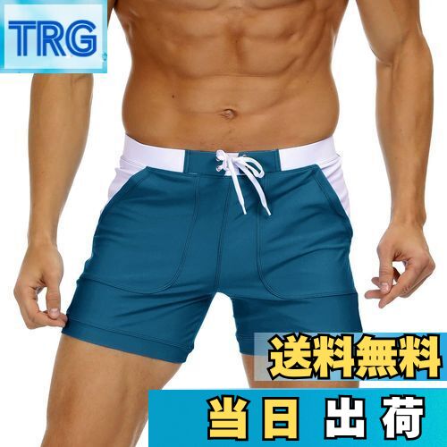 【送料無料】[KEFITEVD] 海パン メンズ 丈短め 水着 速乾性 フィットネス ボートショーツ ストレッチ サーフパンツ インナー ポケット トランクス ショートパンツ オシャレ ピーコックブルー L