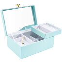 ProCase キッズアクセサリケース 女の子 2段式 オルゴールボックス 可愛い ミラー付き 誕生日・クリスマス プレゼント(水色)