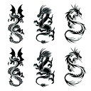 Yesallwas タトゥーシール 龍 ミニサイズ 6枚セット 黒 竜 飛竜入れ墨シール タトゥーステッカー ボディーシール 刺青シール 長持ち 防水 子供 メ...