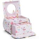 Vlando ジュエリーボックス 娘へのプレゼント 半円形 鏡付き オルゴール プレゼント 子供 アクセサリーケース 携帯用 引き出し 2段(プリンセス)