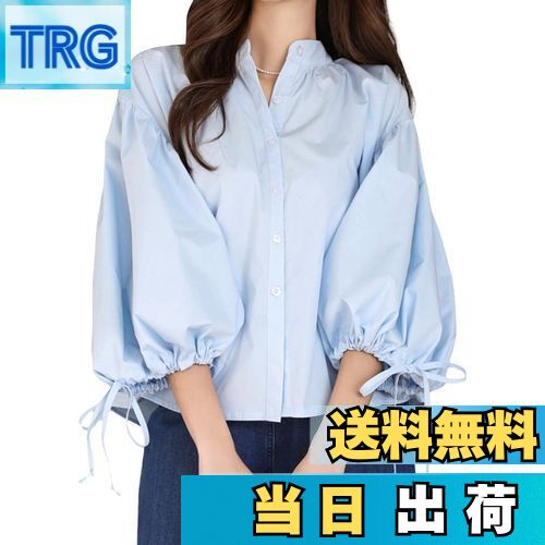 【送料無料】[MEME XTRA] ブラウス レディース シャツ パフスリーブ 七分袖 立ち襟 ギャザー トップス 可愛い ゆったり 大きいサイズ 着痩せ 体型カバー 無地 オフィス カジュアル