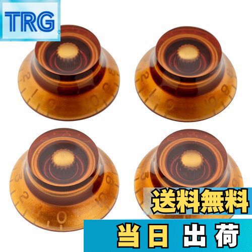 【送料無料】Musiclily Pro左利き用トップハットノブ ベルノブ ミリ規格 LP レスポールエレキギター用、アンバー (4個セット)