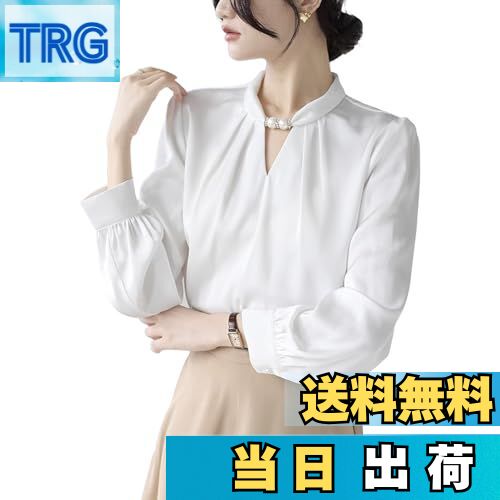 【送料無料】[SYitong] シャツ ブラウス レディース 立ち襟 長袖フロントタック おしゃれ 洗える パール きれいめ白いブラウス ゆったり 体型カバーオフィスカジュアル エレガントトップス 通勤 春 秋