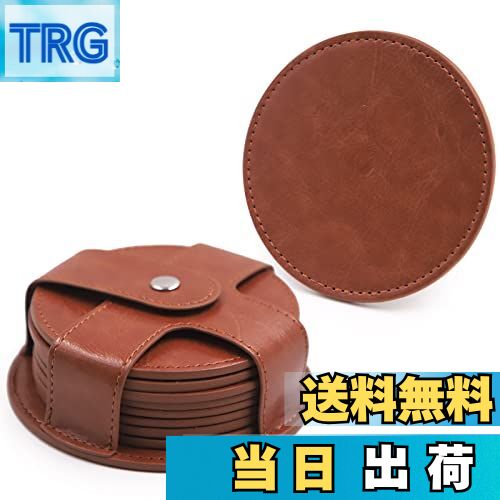 【送料無料】TOSSOW コースター PUレザー 収納ケース付き コースター 滑り止め 耐熱パッド おしゃれ コースター 円形 8個セット（ブラック）