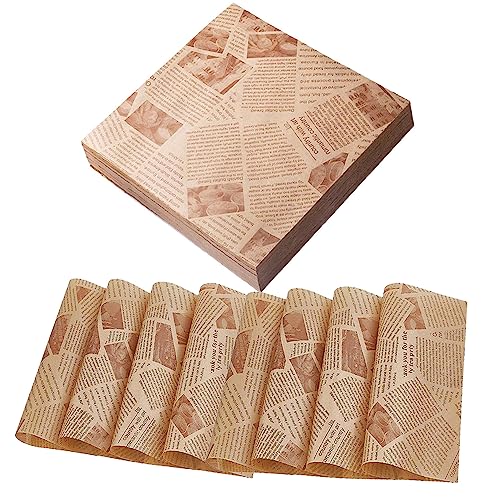 【送料無料】MYLCHBDJ 包装紙 ラッピングペーパー 100枚セット22cm×22cm, セピア色 飲食 新聞紙風 英字 ラッピング用品 おしゃれ 花束ラッ...