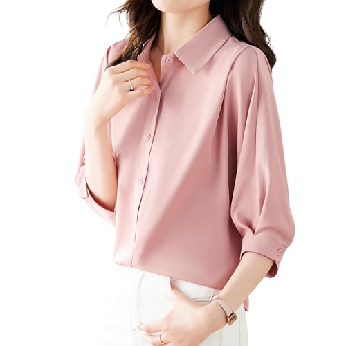 【送料無料】[Bolan　Verl] 【 8色 】 レディース 七分袖 ブラウス 薄手 シャツ オフィス 襟付き トッ..