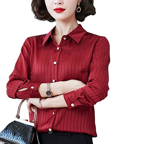 【送料無料】[Bolan　Verl] 【S-4XL】レディース ワイシャツ ストライプ カッターシャツ 長袖 サテン ..