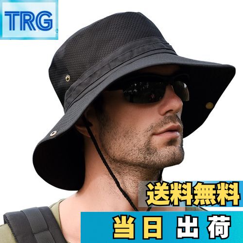 【送料無料】[KELEVO] サファリハット メンズ【メッシュ通気構造 折り畳み UVカット】帽子 日焼け 速乾性 軽量 防風 つば広 ひも付き 釣り 登山 ハイキング ゴルフ スポーツ ハット (＃01.ブラック)