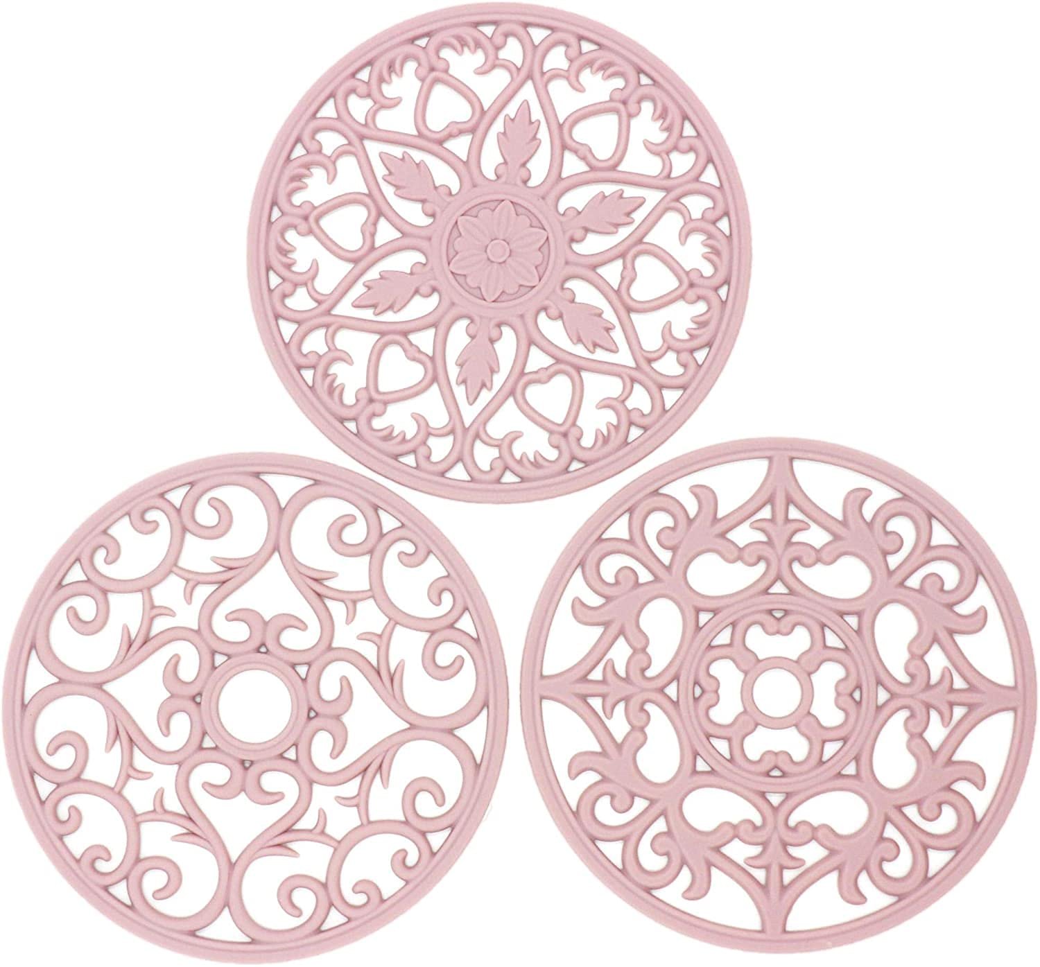 【送料無料】YOUTALLY 鍋敷き シリコンマット 断熱 マット 断熱パッド シリコン絶縁パッド コップ敷き 耐熱 滑り止め 防水 厚手 オーブンマット 断熱性 柔軟 絶縁 カップシート 直径20CM 3セット (ピンク-A)