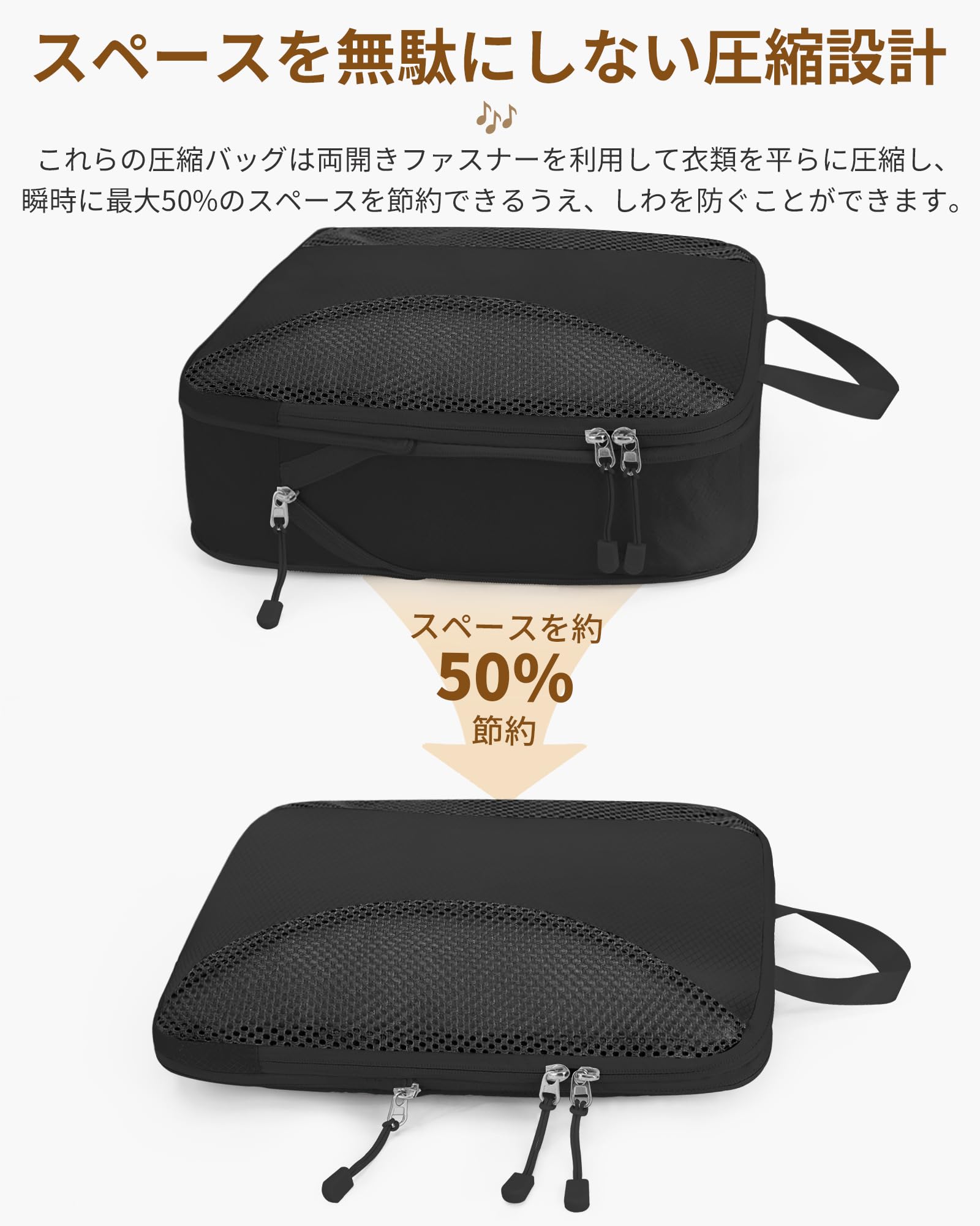 【送料無料】TRMFトラベルポーチ 圧縮 8点セット 旅行用ポーチ 旅行用圧縮袋 パッキングポーチ【2024最新型】 スペース節約 スーツケース 衣類仕分け収納 軽量 丈夫なファスナー圧縮 シューズバッグ付き 出張 旅行 便利グッズ ブラック trg-shop-10165749 TRG サンプル画像3