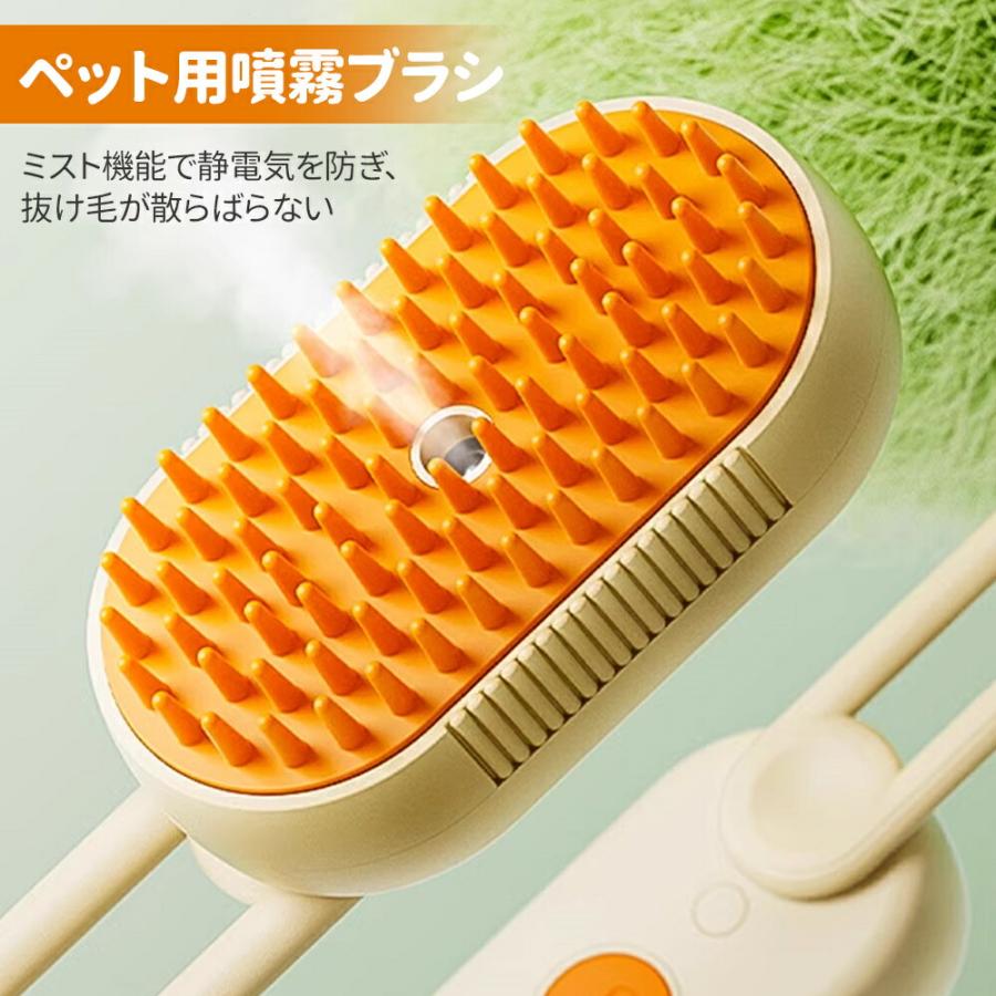 ペットブラシ 猫ブラシ ワンプッシュ 猫 ブラシ 犬 抜け毛取り 3 In1 噴霧式 USB充...